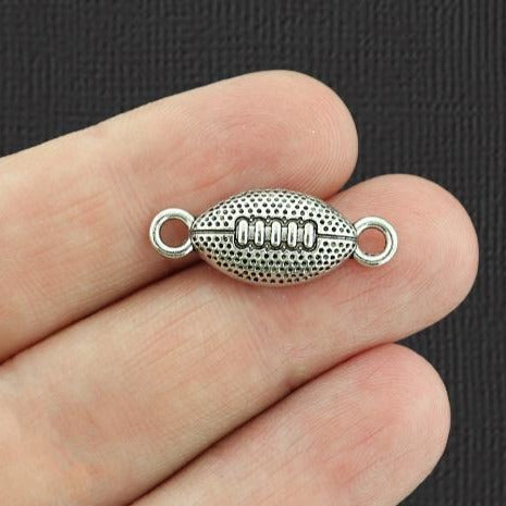 12 Football Connector Antique Silver Tone Charms - SC4828
