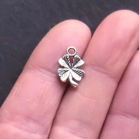 12 Four Leaf Clover Antique Silver Tone Charms - SC225