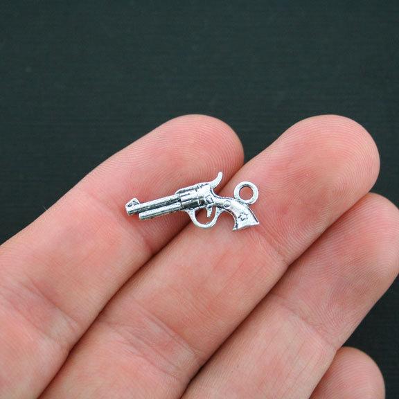 12 Gun Antique Silver Tone Charms 2 Sided - SC4286