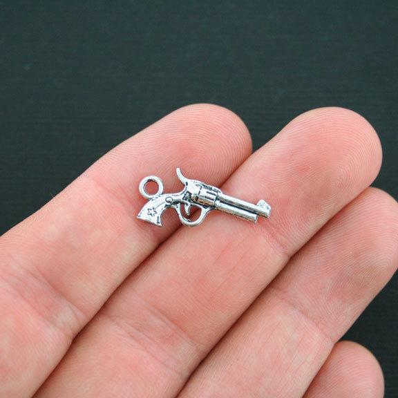 12 Gun Antique Silver Tone Charms 2 Sided - SC4286