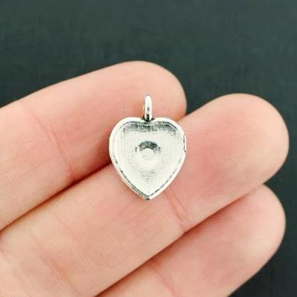 12 Heart Antique Silver Tone Charms - SC7900