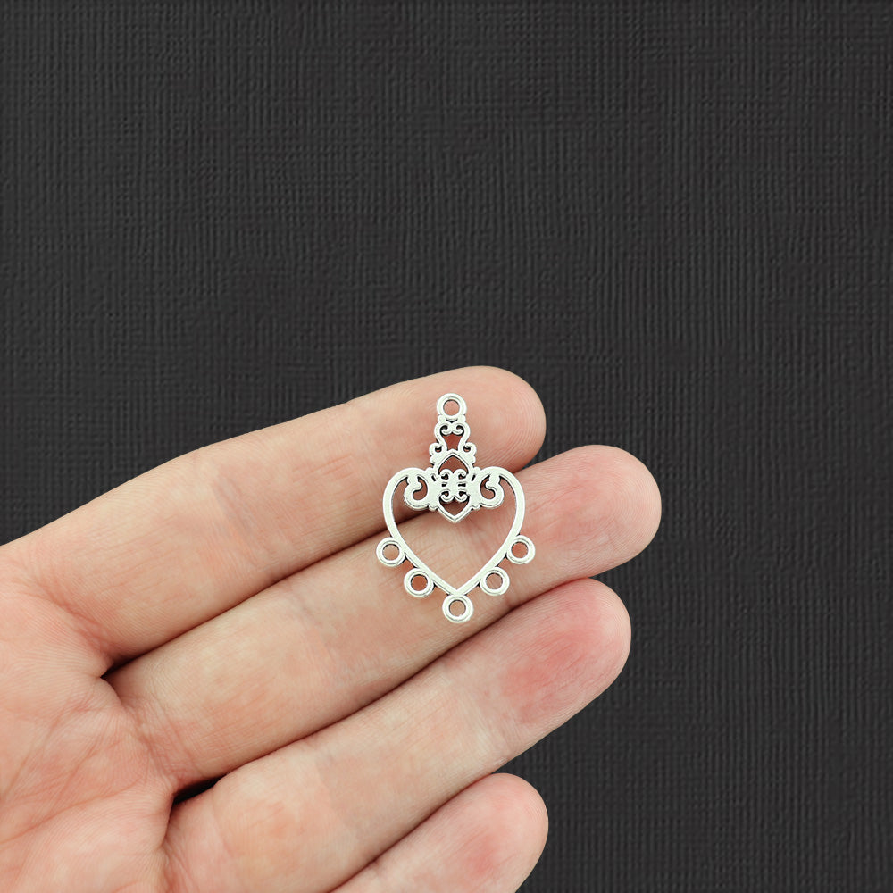 12 Heart Chandelier Connector Antique Silver Tone Charms - SC466