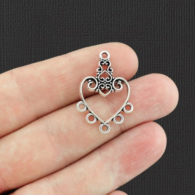 12 Heart Chandelier Connector Antique Silver Tone Charms - SC466