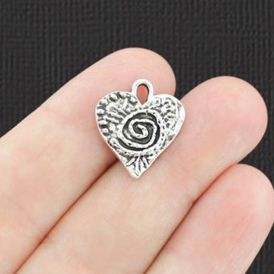 12 Heart Swirl Antique Silver Tone Charms - SC8013