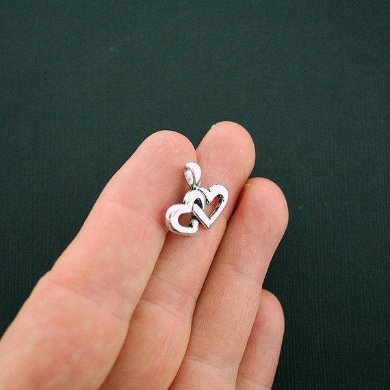 12 Hearts Antique Silver Tone Charms  - SC5914