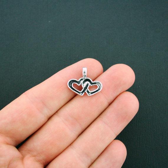 12 Hearts Antique Silver Tone Charms  - SC5914