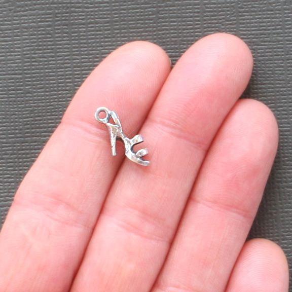 12 High Heel Shoe Antique Silver Tone Charms 3D - SC1550