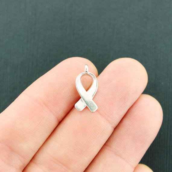 12 Hope Awareness Ribbon Silver Tone Charms - SC1021