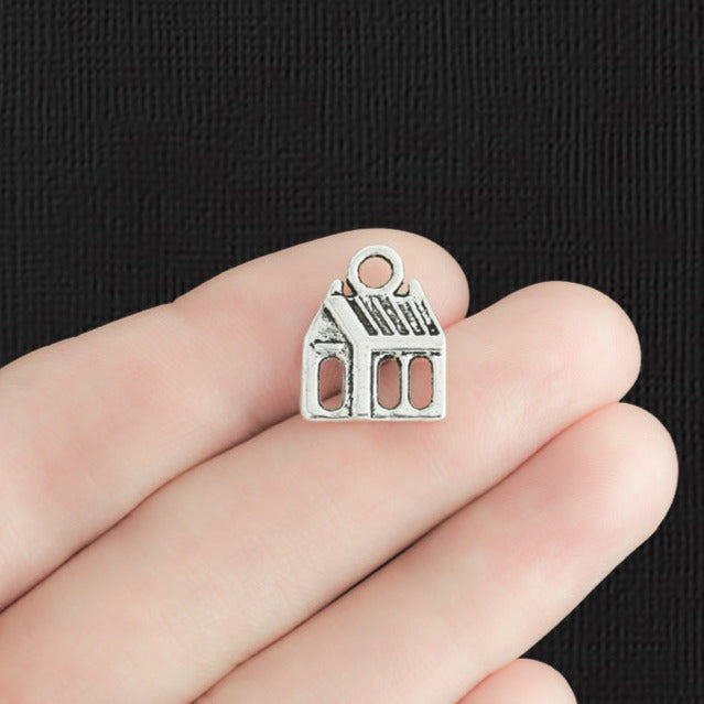 12 House Antique Silver Tone Charms 2 Sided - SC1018