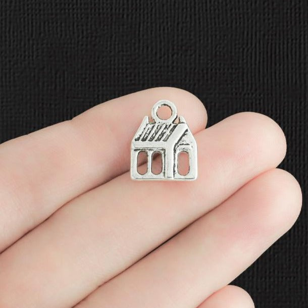 12 House Antique Silver Tone Charms 2 Sided - SC1018