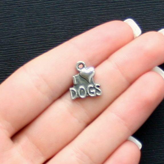 12 I Love Dogs Antique Silver Tone Charms - SC1229