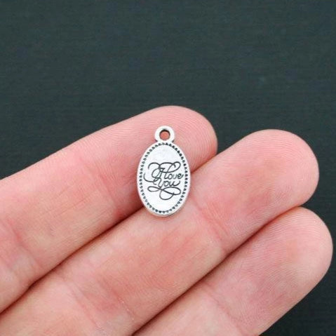 12 breloques argentées antiques Je t'aime - SC757