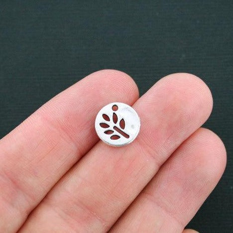 12 Leaf Antique Silver Tone Charms 2 Sided - SC1033