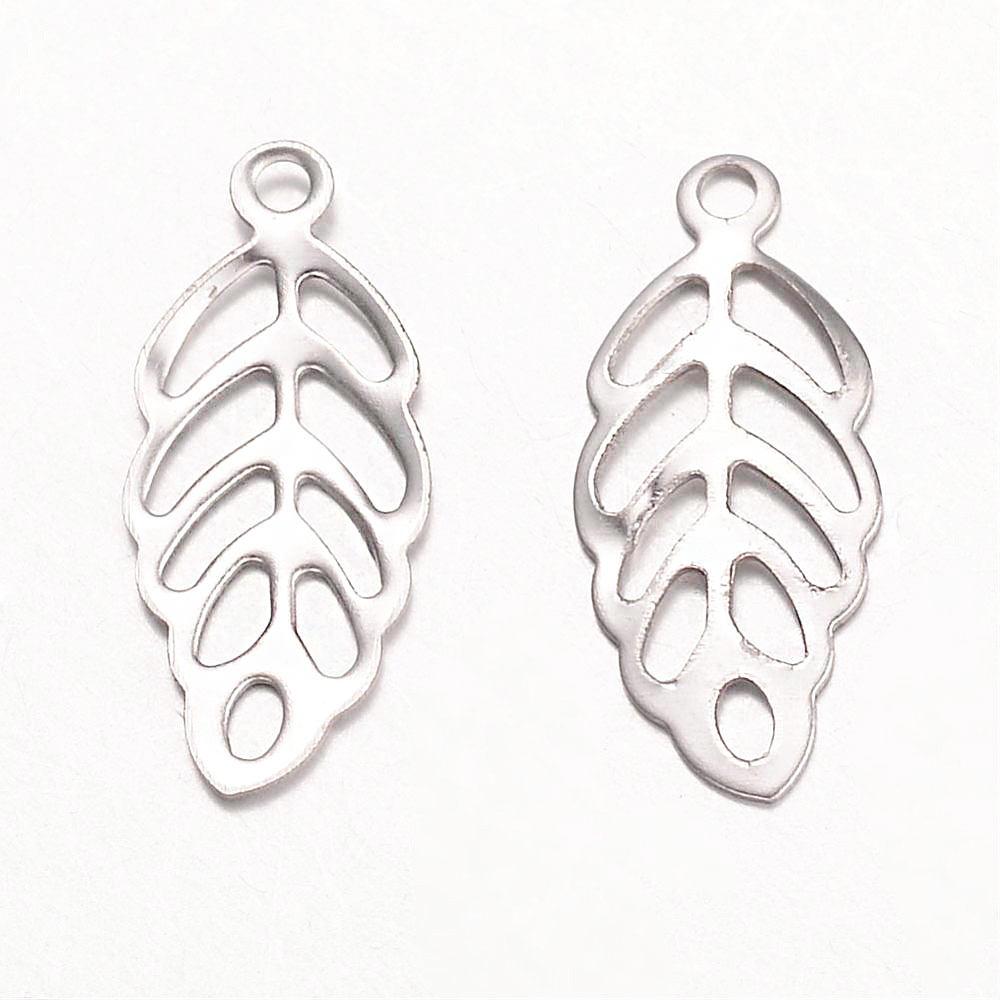 12 Leaf Silver Tone Stainless Steel Charms 2 Sided - MT479