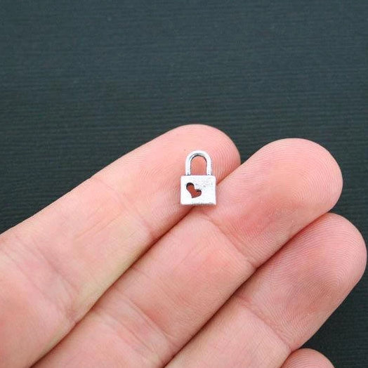 12 breloques argentées antiques à cadenas 2 faces - SC1294