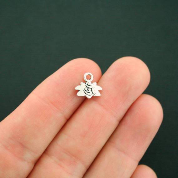 12 Lotus Antique Silver Tone  Charms - 2 Sided - SC7132