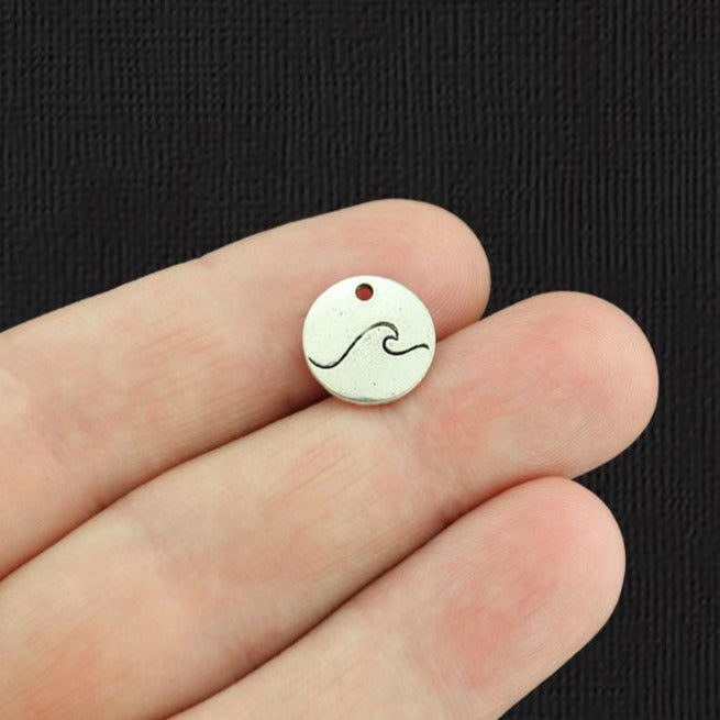 12 Ocean Wave Antique Silver Tone Charms - SC4212