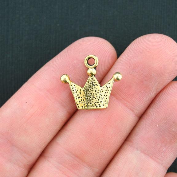 12 Princess Crown Antique Gold Tone Charms - GC328