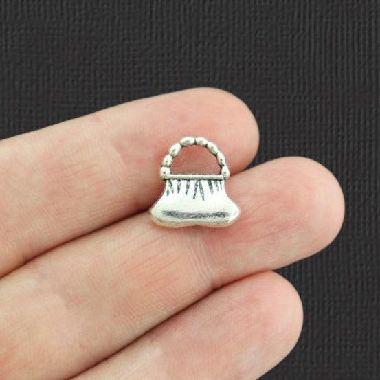 12 Purse Antique Silver Tone Charms 2 Sided - SC5771