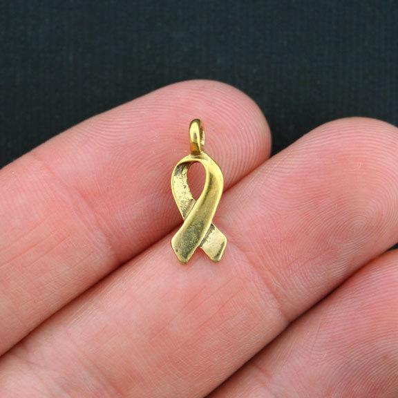 12 Ribbon Antique Gold Tone Charms 2 Sided - GC242