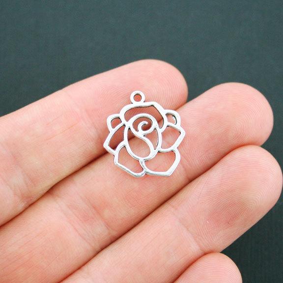 12 Rose Antique Silver Tone Charms 2 Sided - SC1739