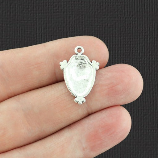 12 breloques argentées antiques à crête rose - SC6248