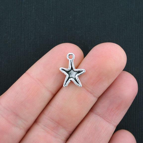 12 Starfish Antique Silver Tone Charms - SC2577
