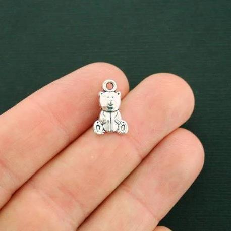 12 breloques de ton argent antique ours en peluche 2 faces - SC7236