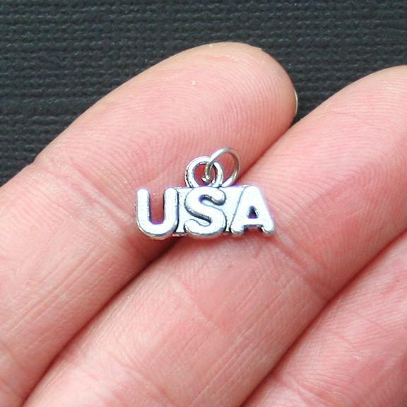 12 USA Antique Silver Tone Charms - SC2935