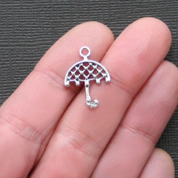 12 Umbrella Antique Silver Tone Charms 2 Sided - SC1401