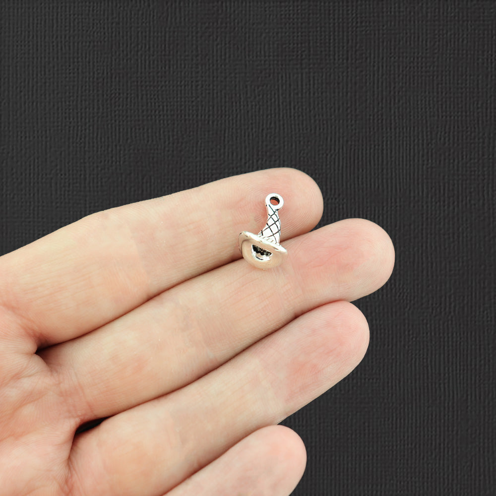 12 breloques ton argent antique chapeau de sorcière 3D - SC5734