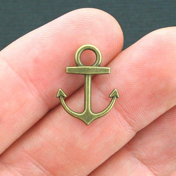 12 Anchor Antique Bronze Tone Charms 2 Sided - BC1165