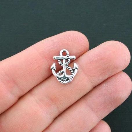 12 Anchor Antique Silver Tone Charms 2 Sided - SC4696
