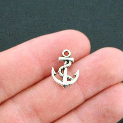12 Anchor Antique Silver Tone Charms 2 Sided - SC874