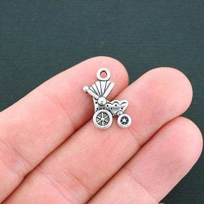 12 Baby Carriage Antique Silver Tone Charms - SC486