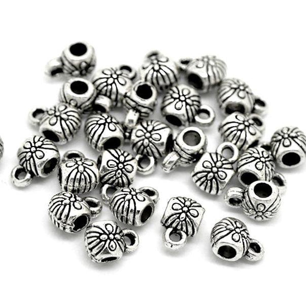 Bail Beads 9mm x 6mm - Antique Silver Tone - 12 Beads - SC3227