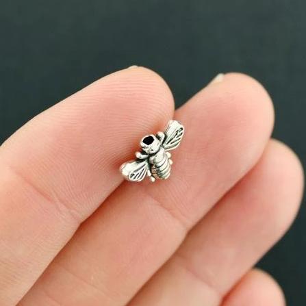 Bee Spacer Beads 9mm x 13mm - Antique Silver Tone - 12 Beads - SC7879