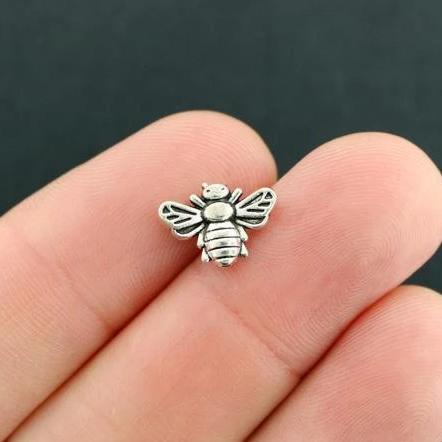 Bee Spacer Beads 9mm x 13mm - Antique Silver Tone - 12 Beads - SC7879