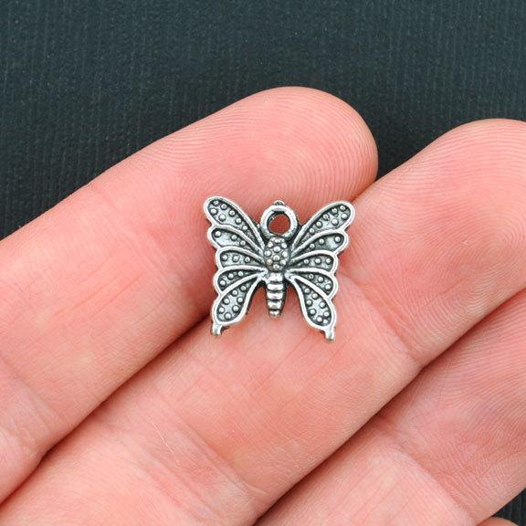12 Butterfly Antique Silver Tone Charms - SC3915