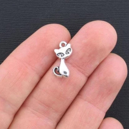 12 Cat Antique Silver Tone Charms - SC1118