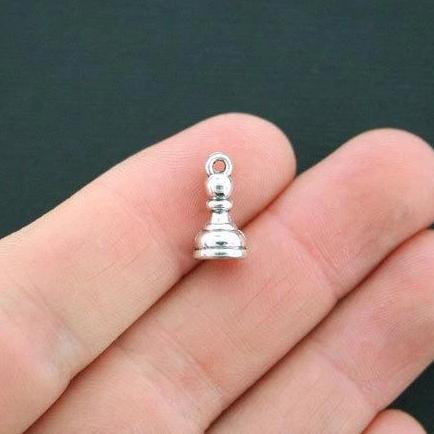 12 Pion Chess Piece Antique Silver Tone Charms 3D - SC4504