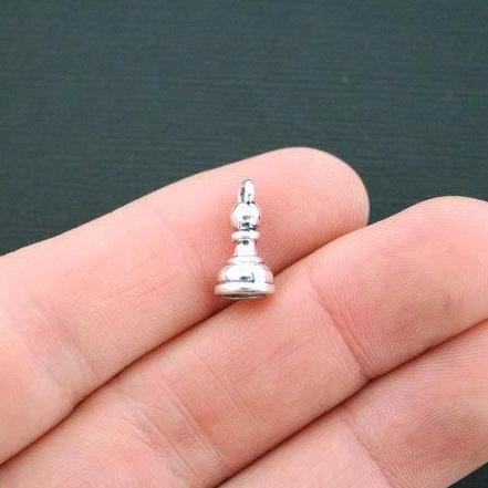 12 Pawn Chess Piece Antique Silver Tone Charms 3D - SC4504