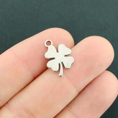 12 Clover Antique Silver Tone Charms 2 Sided - SC4016