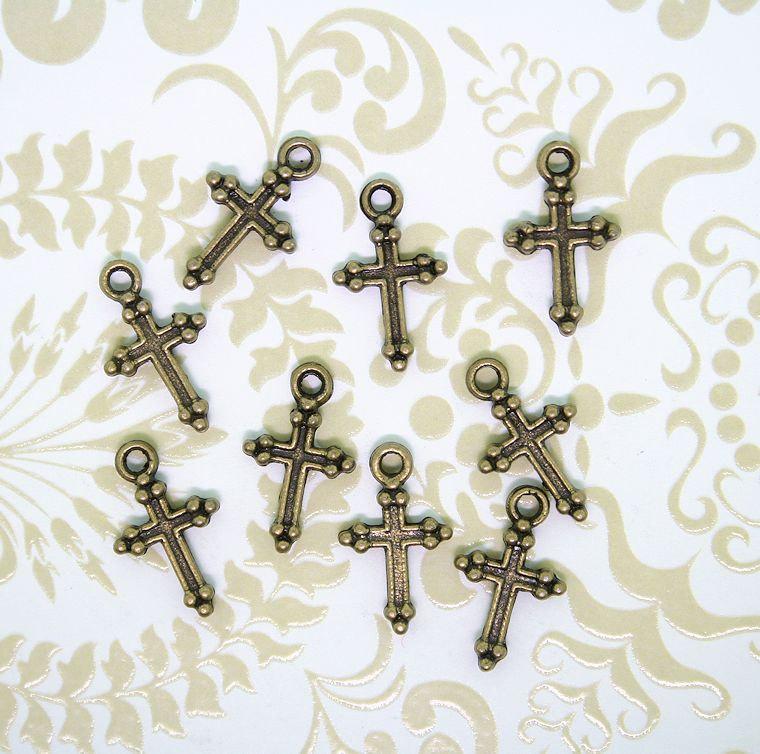 12 Cross Antique Bronze Tone Charms 2 Sided - BC126
