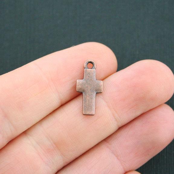 12 Cross Antique Copper Tone Charms 2 Sided - BC1446