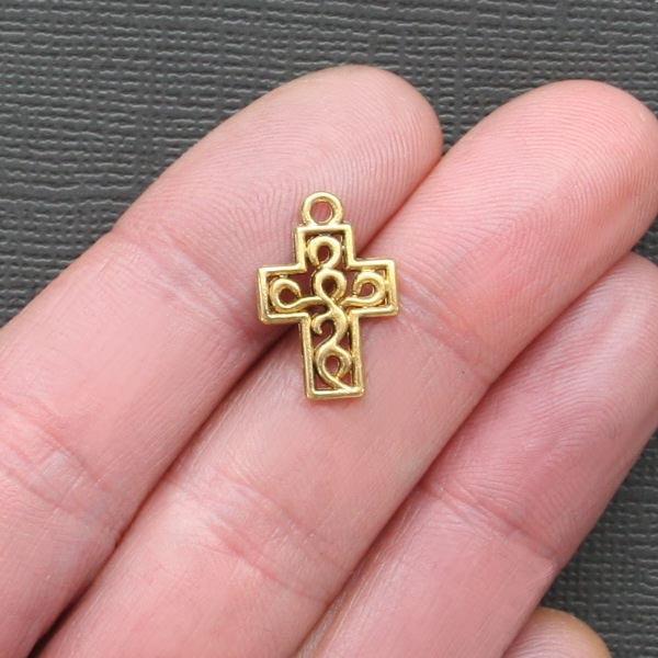12 Cross Antique Gold Tone Charms 2 Sided - GC067