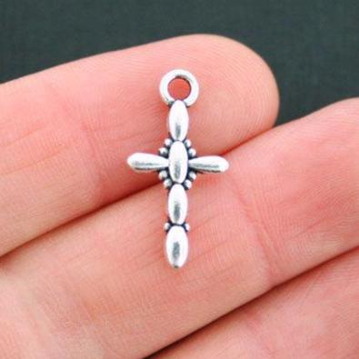 12 Cross Antique Silver Tone Charms 2 Sided - SC5050