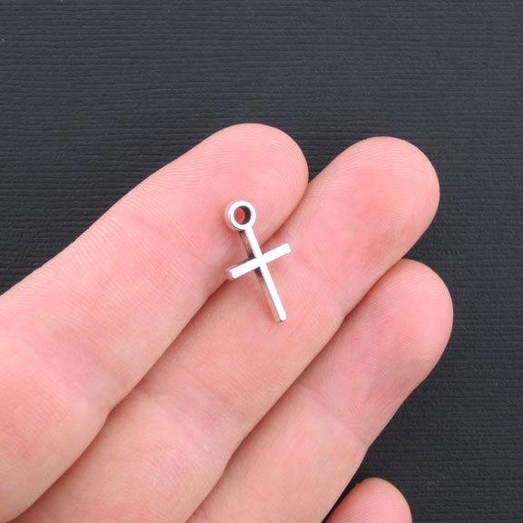 12 Cross Antique Silver Tone Charms 2 Sided - SC3230