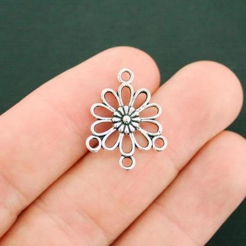 12 Daisy Connector Antique Silver Tone Charms - SC3760