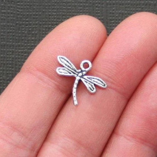 12 Dragonfly Antique Silver Tone Charms - SC2113
